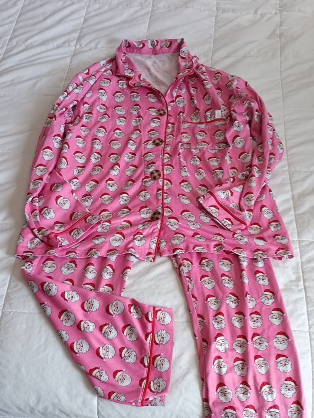 Simply Southern Girls' Pink Santa Print Holiday Pajama Set